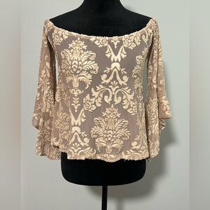 ILLA ILLA Mesh and Velvet Flare Sleeve Top - S